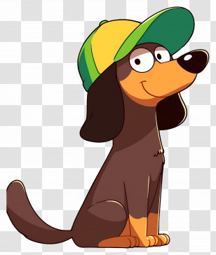 Cute Dachshund - Cartoon Dog Wearing Green Cap In Playful Style Transparent PNG