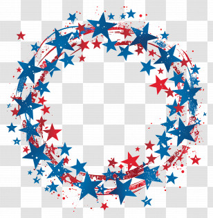 4th Of July - Red And Blue Decorative Star Wreath Transparent PNG