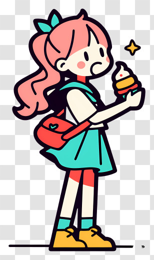 Anime Girl Kawaii - Pink-haired Girl Holding Ice Cream Transparent PNG