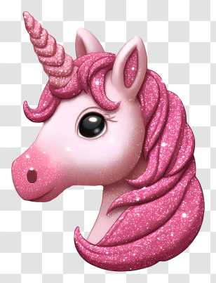 Sparkly Pink Unicorn Head - Pink Glitter Unicorn Illustration Transparent PNG