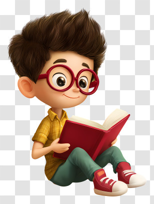 Fun Book Reading Boy - Boy With Glasses Reading Book Transparent PNG