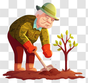 Old Man Planting Trees - Gardener Planting A Young Tree Transparent PNG