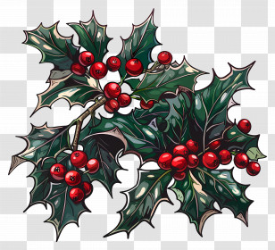 Christmas Holly Plant - Holly Leaves And Red Berries Christmas DÃ©cor Transparent PNG