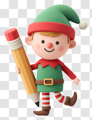 Christmas Elf Holding Big Pencil - Cute Elf Holding Giant Pencil Transparent PNG
