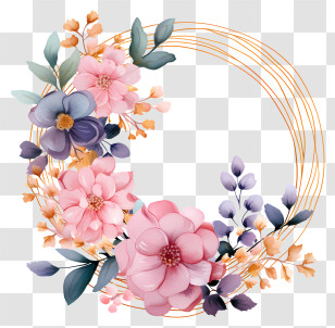 Pastel Wedding Flower Frame - Floral Wreath With Pink And Purple Flowers Transparent PNG