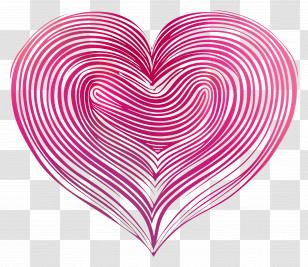 Pink Heart - Pink Striped Heart Illustration For Valentine Transparent PNG