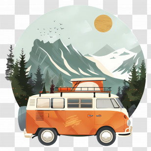 Road Trip Day - Camper Van In Scenic Mountain Retreat Setting Transparent PNG