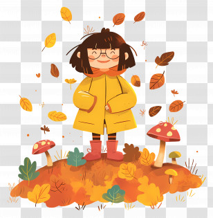 Autumn Background - Cartoon Girl In An Autumn Setting Transparent PNG
