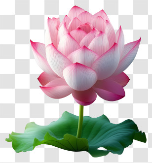 Flat Lotus Flower - Pink Lotus Flower With Green Leaves Transparent PNG
