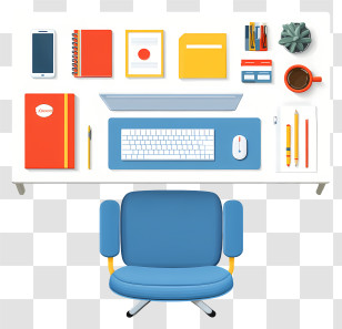 Desk Setup Top View - Organized Office Desk With Chair Transparent PNG