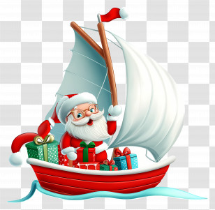 Santa - Santa Sailing In A Boat With Holiday Gifts Transparent PNG