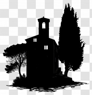 Building Silhouette - Silhouette Of House With Trees Transparent PNG