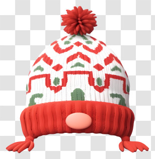 Knitted Hat - Red And White Patterned Beanie Transparent PNG