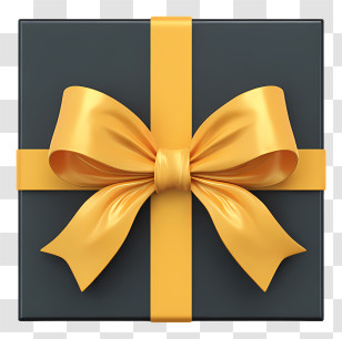 Large Glossy Black Box - Black Gift Box With Gold Bow Transparent PNG