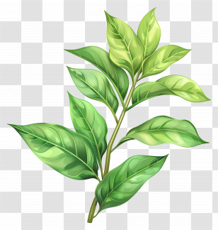 Leafy Plant - Illustrated Green Leaf Branch Transparent PNG