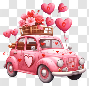 Cute Valentine Vehicle - Pink Car With Hearts And Balloons Transparent PNG