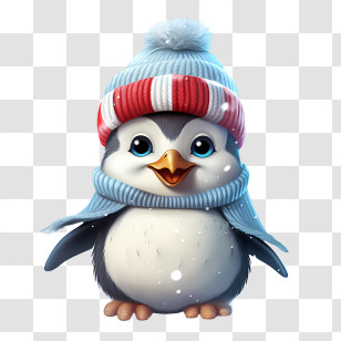 Christmas Penguin - Cute Penguin In Winter Hat And Scarf Transparent PNG