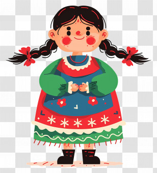 Mexican Doll - Cute Girl In Traditional Dress Transparent PNG