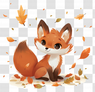 Cartoon Fox With Autumn Leaves - Cute Cartoon Fox With Autumn Leaves Transparent PNG