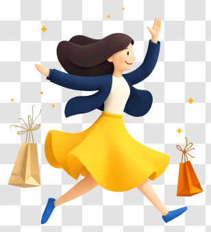 Black Friday Shopping - Joyful Woman In Yellow Skirt Transparent PNG