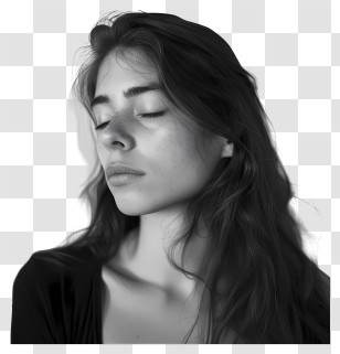 Depressed Woman - Black And White Portrait Of A Woman With Closed Eyes Transparent PNG
