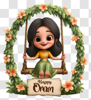 Happy Onam Text - Happy Onam Girl On Swing Transparent PNG