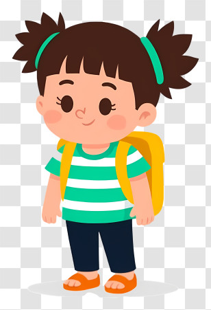 Schoolgirl With Backpack - Girl With Backpack Ready For School Transparent PNG