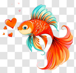 Valentine Fish - Goldfish With Heart Illustration Transparent PNG