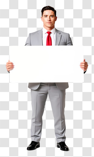 Businessman Holding Blank Placard - Businessman Holding Blank Sign Transparent PNG