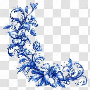 Corner - Elegant Blue Floral Design Transparent PNG