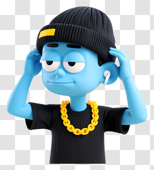 Playful Cartoon Boy - Cool Blue Teen With Beanie And Gold Chain Transparent PNG