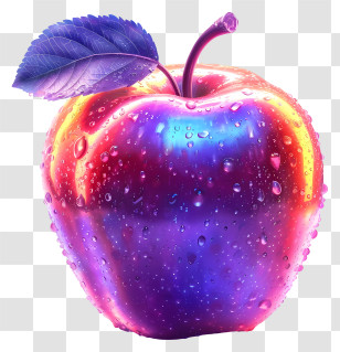 Red Apple - Glowing Rainbow Apple With Water Droplets Transparent PNG