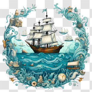 World Maritime Day - Vintage Sailing Ship In Ocean Transparent PNG