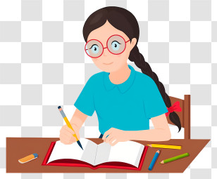 Woman Writing With Pencil - Girl Studying With Books Transparent PNG