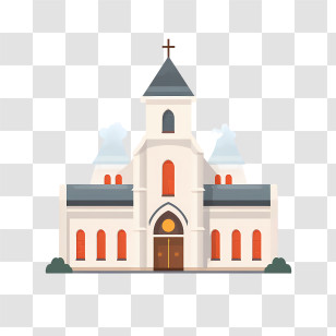 Church - Illustrated Church With Tall Steeple Design Transparent PNG
