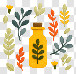Essential Oil - Yellow Bottle With Leaves Transparent PNG