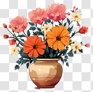 Hand Drawn Flower In Vase - Vibrant Flowers In Pot Transparent PNG
