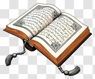 Hand Drawn Holy Book Of Koran - Open Book With Arabic Text Transparent PNG