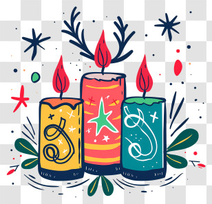 Christmas Candles - Colorful Decorated Candles With Flame Transparent PNG