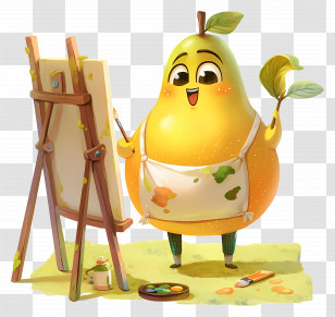 Cartoon Pear Painting - Creative Pear Artist Painting Transparent PNG