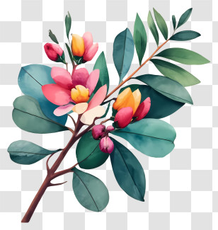 Blooming Flowers - Beautiful Flower Branch With Leaves Transparent PNG