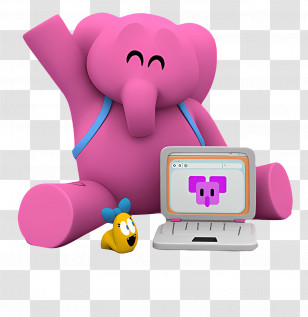 Pocoyo - Pink Elephant Using A Laptop Transparent PNG