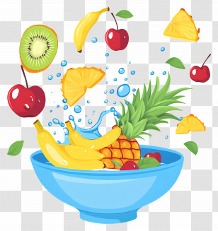 Fruits Salad - Colorful Bowl Of Fruits With Water Splashes Transparent PNG