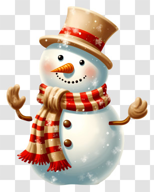 Snowman - Adorable Snowman With Hat And Scarf For Winter Transparent PNG