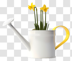 White Watering Can - White Watering Can With Yellow Flowers Transparent PNG