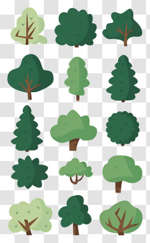 Green Trees - Set Of Cartoon Green Trees Transparent PNG