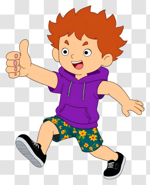 Boy Giving Thumbs Up - Running Boy In Purple Hoodie Transparent PNG