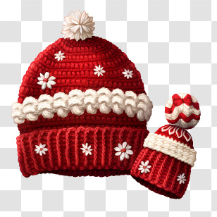 Winter Hat - Red And White Knitted Hats For Winter Fashion Transparent PNG