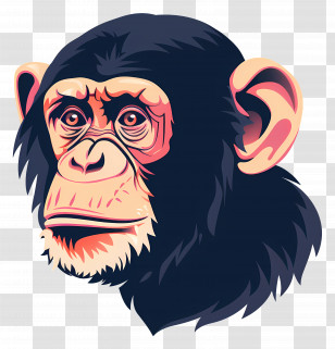 Monkey Head - Realistic Chimpanzee Portrait Illustration Transparent PNG