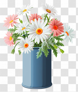 Bouquet Of Daisies - Colorful Flowers In A Vase Transparent PNG